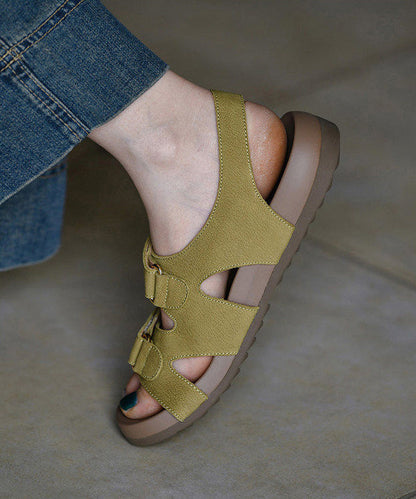 Classy Hollow Out Sandals Green Cowhide Leather