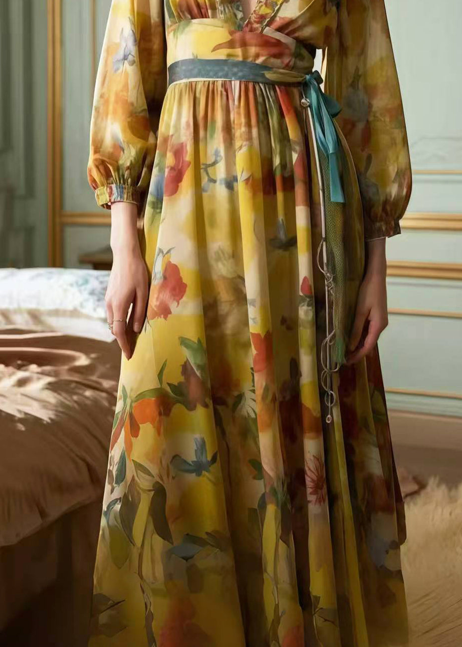 Classy Khaki Cinched Print Chiffon Party Dress Spring