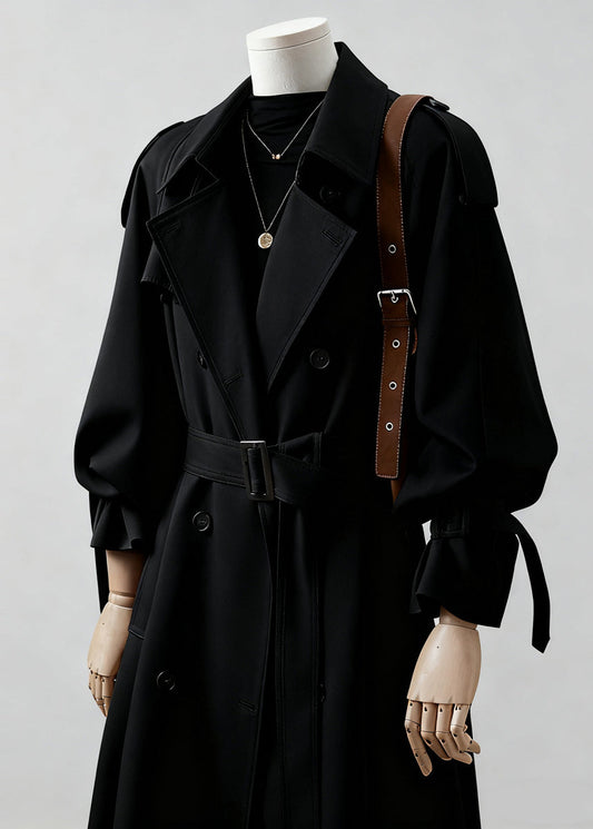 Classy Khaki Notched Double Breast Cotton Trench Spring