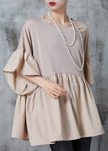 Classy Khaki Oversized Patchwork Chiffon Top Puff Sleeve