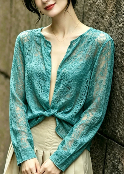 Classy Lake Green Embroidered Lace Cardigans Summer