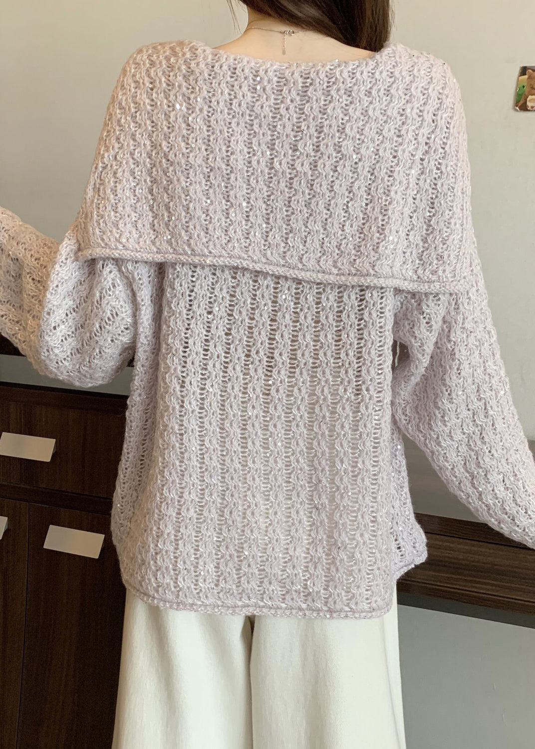 Classy Lavender Sailor Collar Floral Knit Cardigan Fall