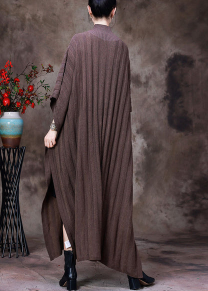 Classy Light Chocolate Turtleneck Knit Maxi Sweaters Dress Long Sleeve