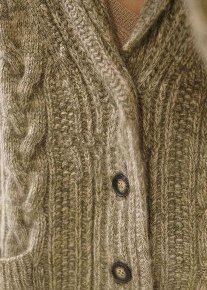 Classy Light Green V Neck Button Pockets Knit Cardigan Winter