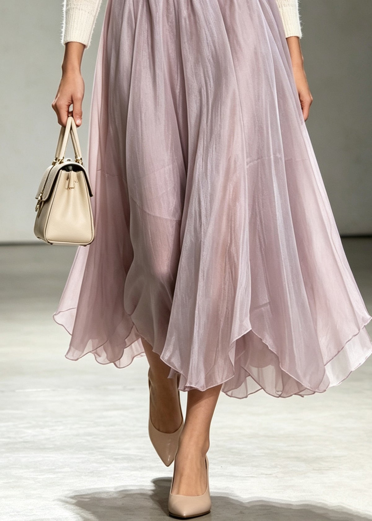 Classy Light Purple Asymmetrical Elastic Waist Tulle Skirts Fall