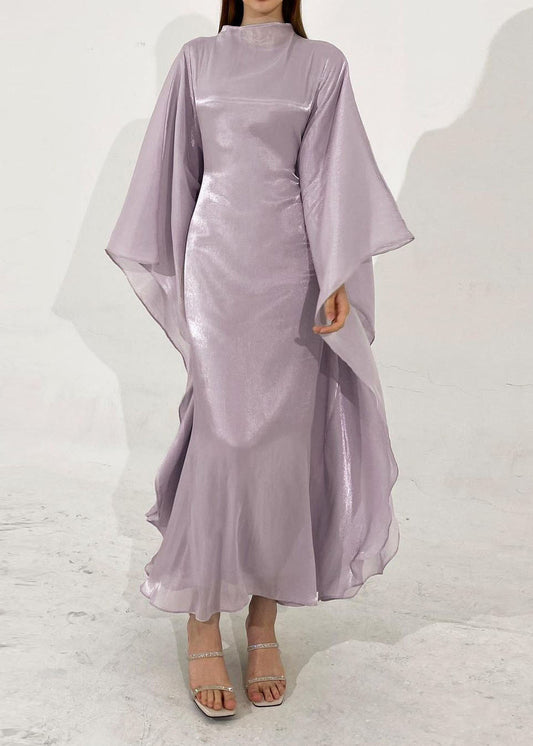 Classy Light Purple Slim Fit Silk Maxi Dress Spring