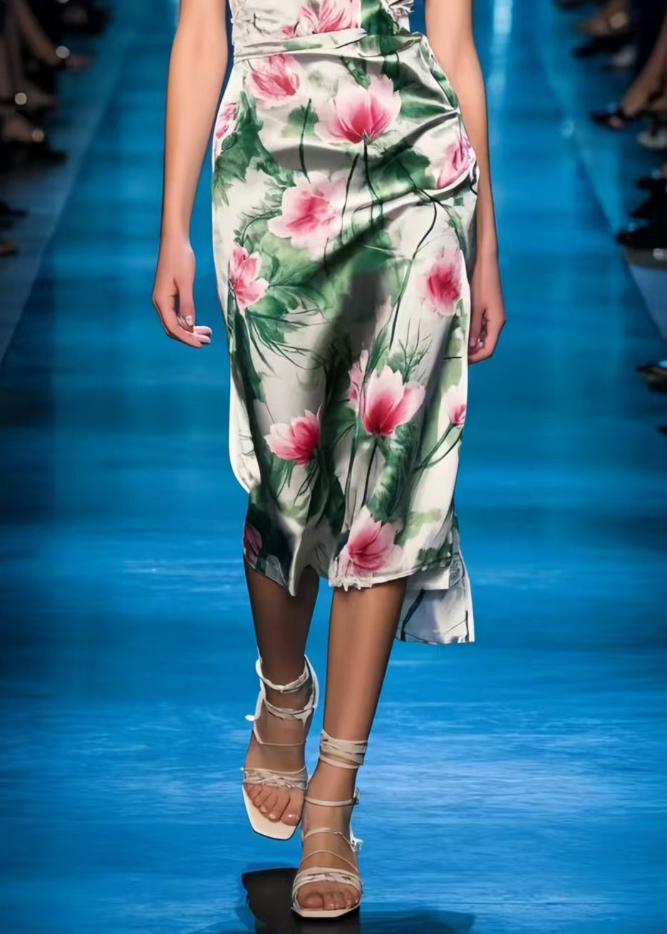 Classy Lotus Flower Print Silm Fit Spaghetti Strap Dress Summer