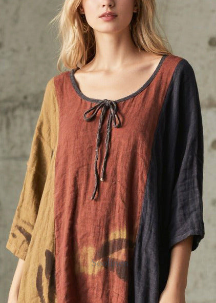 Classy Mixed Color Oversized Print Cotton Holiday Dress Summer