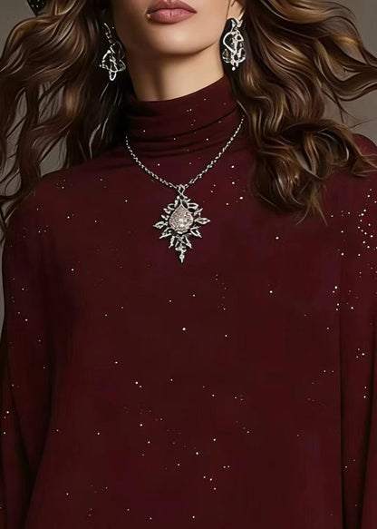 Classy Mulberry Sequins Patchwork Lace Knit Top Spring