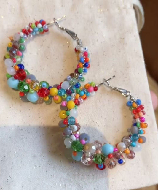 Classy Multicolor Alloy Crystal Beading Hoop Earrings