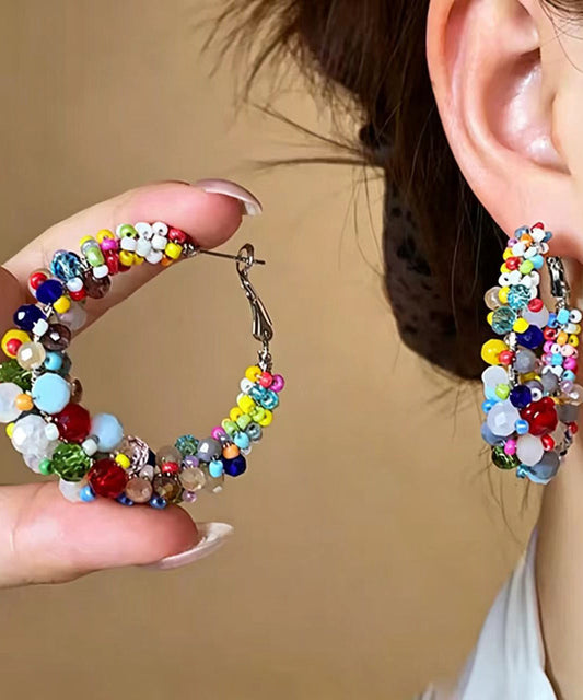 Classy Multicolor Alloy Crystal Beading Hoop Earrings