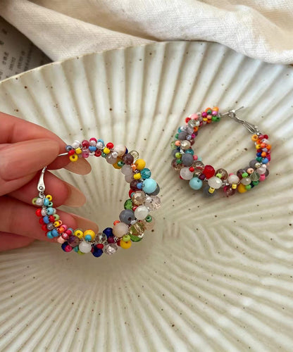 Classy Multicolor Alloy Crystal Beading Hoop Earrings