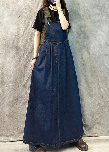 Classy Navy Oversized Patchwork Denim Straps Dresses Summer