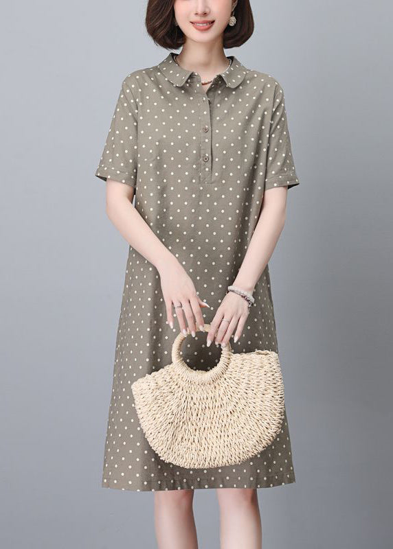 Classy Navy Peter Pan Collar Dot Pring Cotton Mid Dress Summer