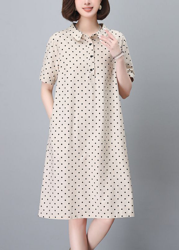 Classy Navy Peter Pan Collar Dot Pring Cotton Mid Dress Summer