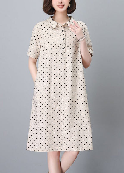 Classy Navy Peter Pan Collar Dot Pring Cotton Mid Dress Summer