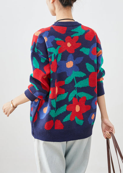 Classy Navy Print Thick Knit Sweaters Winter