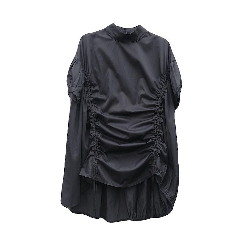 Classy O Neck Drawstring Tunics Sleeve Black Dress - SooLinen