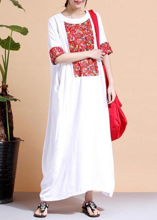Classy O Neck Patchwork Outfit Fashion Ideas White Robe Dress - SooLinen