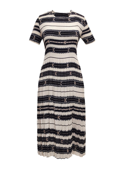 Classy O Neck Print Wrinkled Elasticity Dress Summer