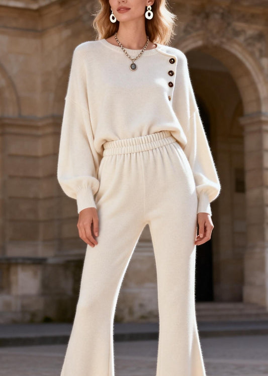 Classy O Neck Top And Pants Knit Two Piece Set Women Clothing Spring