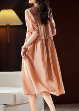 Load image into Gallery viewer, Classy Orange V Neck Hollow Out Patchwork Tie Waist Silk Long Dresses Short Sleeve