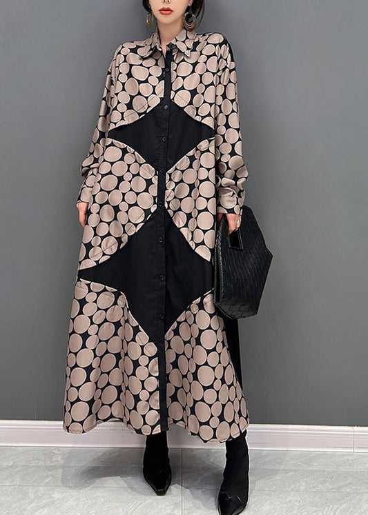 Classy Peter Pan Collar Dot Button Vacation Maxi Shirts Dresses Spring