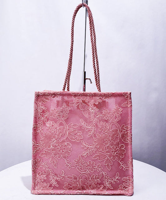 Classy Pink Embroidered Large Capacity Tulle Women Handbags