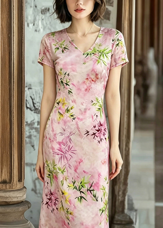 Classy Pink Patchwork Print Maxi Dresses Summer