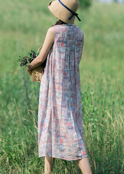 Classy Pink Print Dresses Summer Sleeveless Dresses - SooLinen