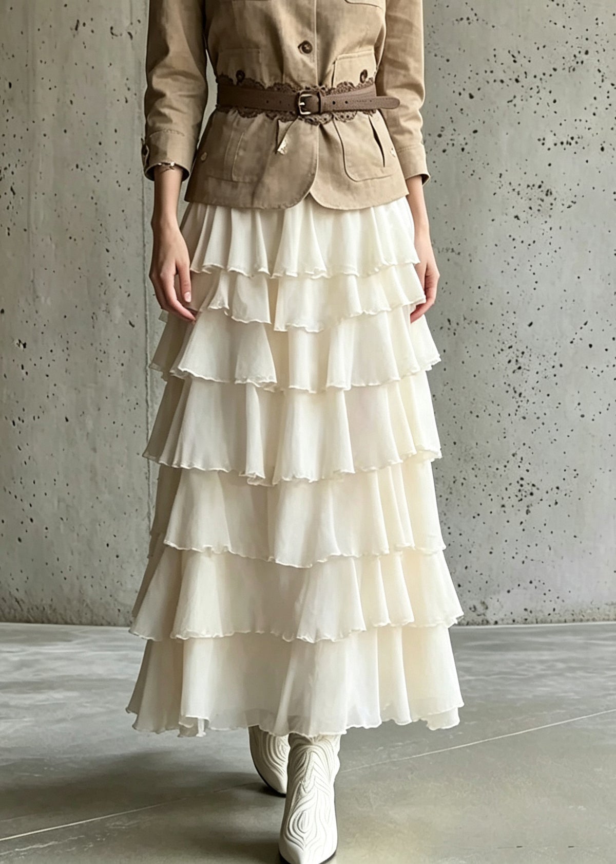 Classy Pockets Patchwork Coats And Maxi Skirts Two Piece Set Long Sleeve