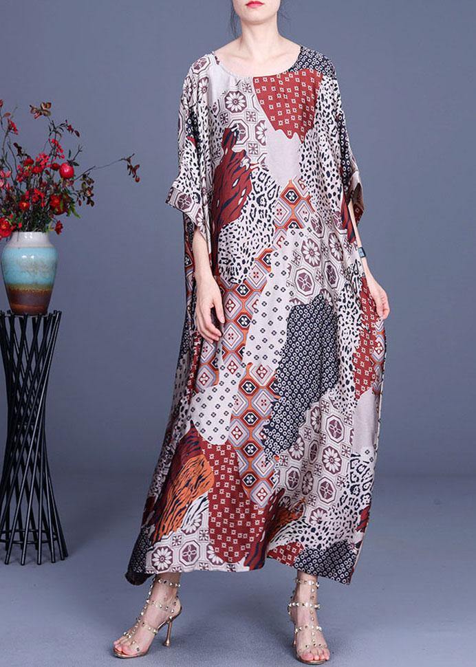 Classy Print O-Neck Half Sleeve Silk Summer Dress - SooLinen