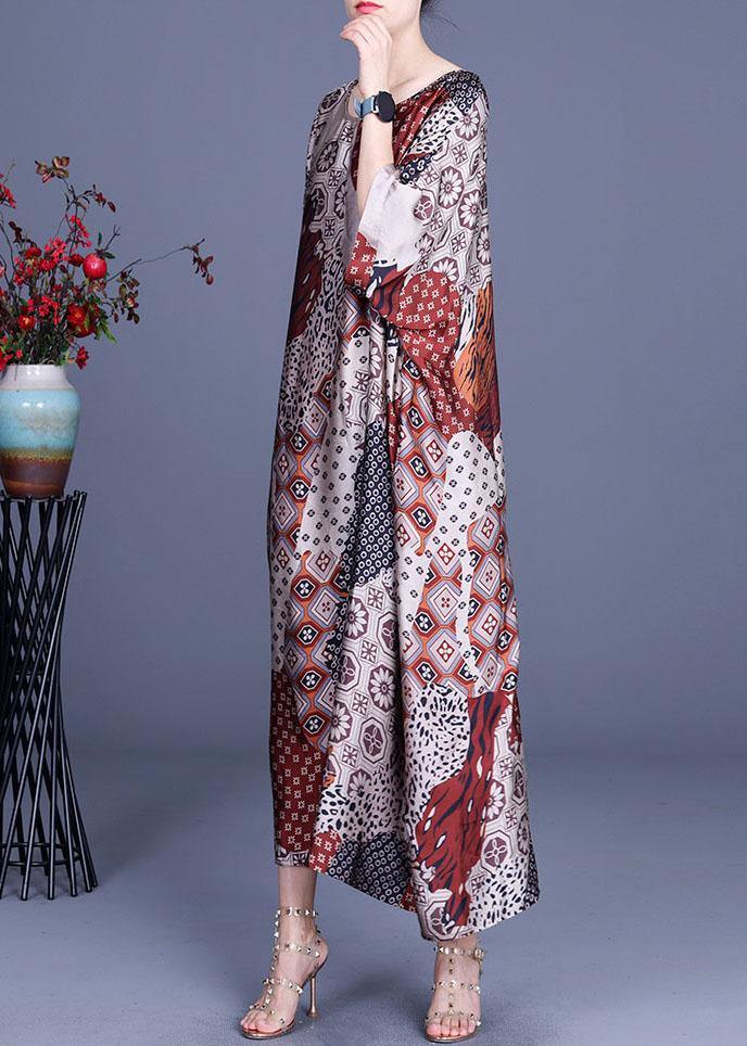 Classy Print O-Neck Half Sleeve Silk Summer Dress - SooLinen