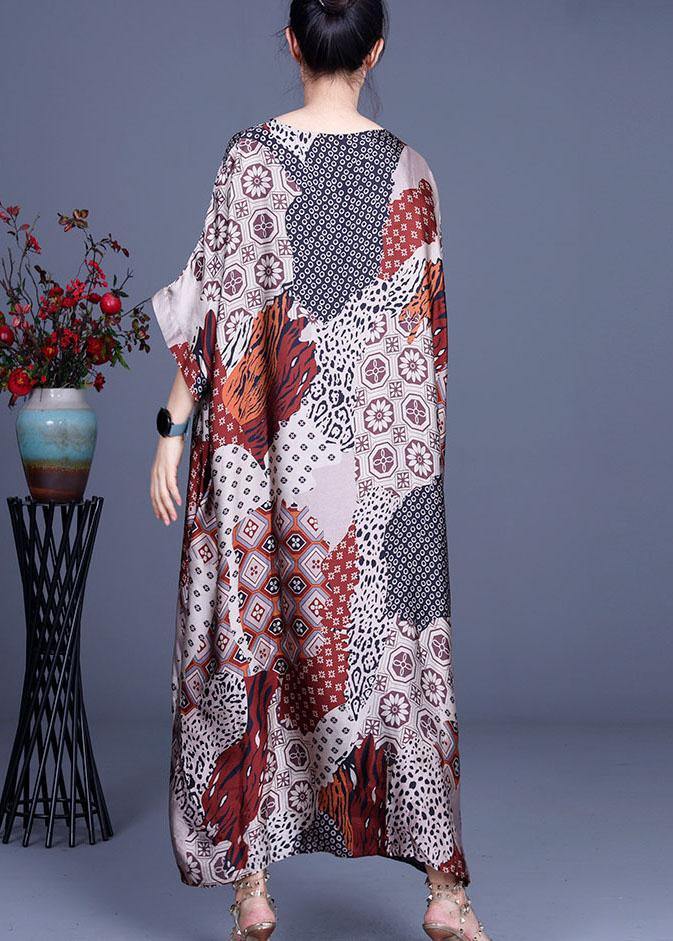 Classy Print O-Neck Half Sleeve Silk Summer Dress - SooLinen