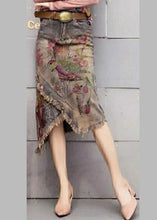 Load image into Gallery viewer, Classy Print Sashes Asymmetrical Denim Skirts