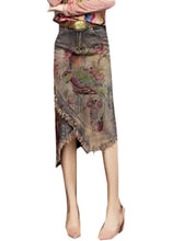 Load image into Gallery viewer, Classy Print Sashes Asymmetrical Denim Skirts