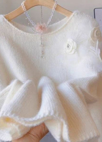 Classy Purple O Neck Floral Knit Sweaters Spring