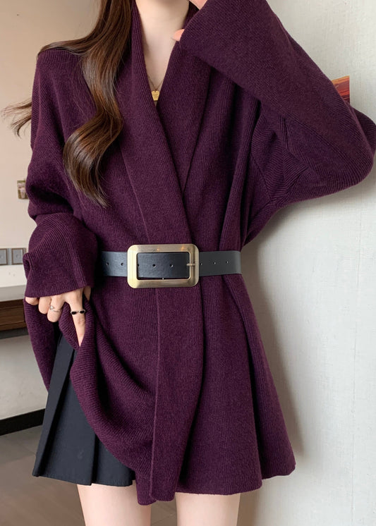 Classy Purple Peter Pan Collar Knit Tunic Cardigans Winter