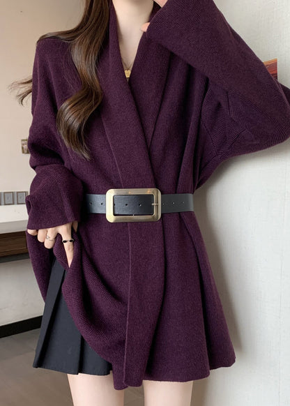 Classy Purple Peter Pan Collar Knit Tunic Cardigans Winter