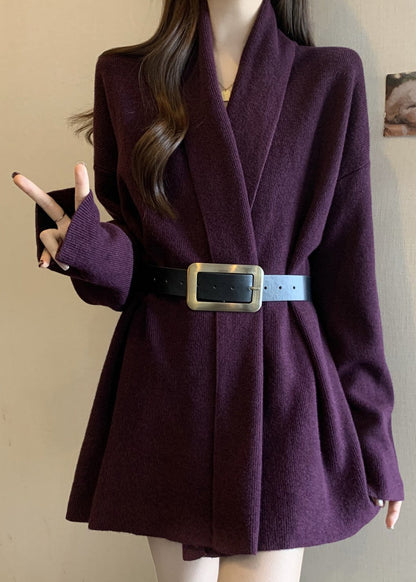 Classy Purple Peter Pan Collar Knit Tunic Cardigans Winter