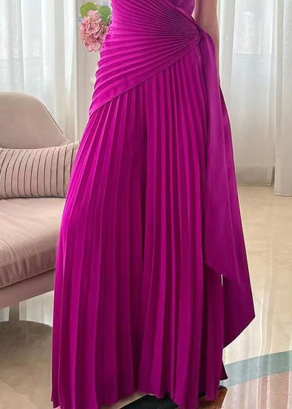 Classy Purple Peter Pan Collar Wrinkled Patchwork Cotton Jumpsuit Summ