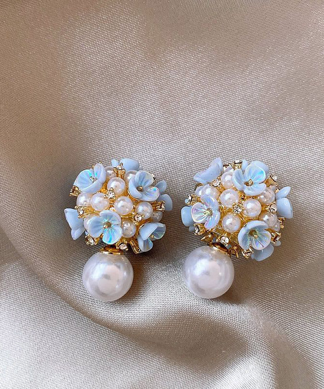Classy Rainbow Copper Overgild Floral Pearl Stud Earrings