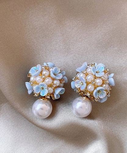 Classy Rainbow Copper Overgild Floral Pearl Stud Earrings