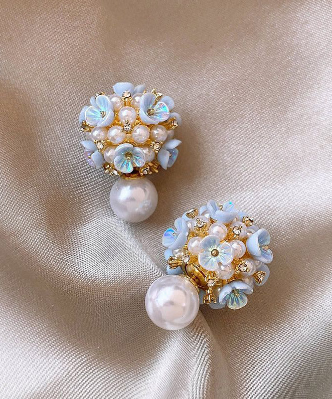 Classy Rainbow Copper Overgild Floral Pearl Stud Earrings