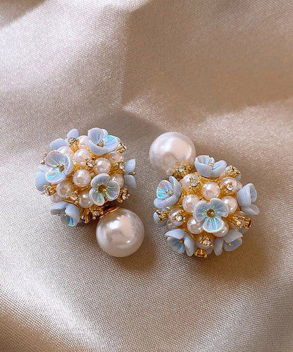 Classy Rainbow Copper Overgild Floral Pearl Stud Earrings