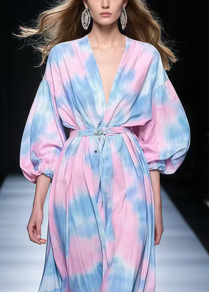 Classy Rainbow Tie Dye Chiffon Tunic Dresses Spring