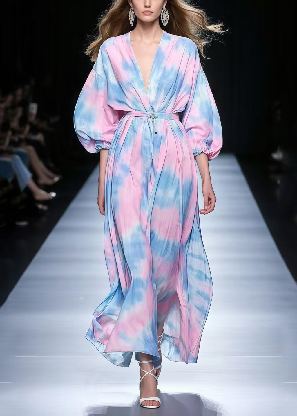 Classy Rainbow Tie Dye Chiffon Tunic Dresses Spring