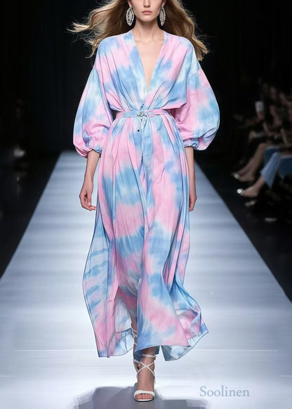 Classy Rainbow Tie Dye Chiffon Tunic Dresses Spring