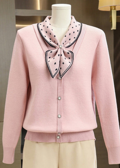 Classy Red Bow Patchwork Warm Fleece Knit Pullover Winter