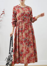 Load image into Gallery viewer, Classy Red Cinched Print Cotton Holiday Dress Spring